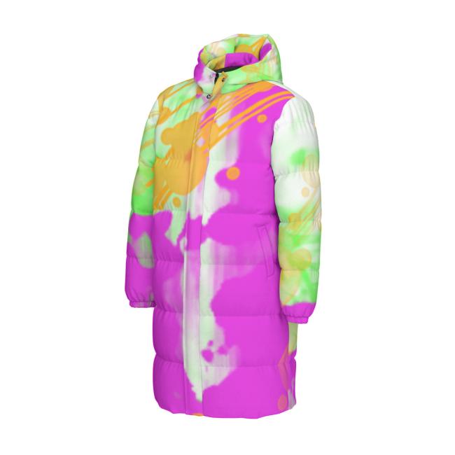 Preview: Warme Wintermantel mit Hundemotiv Angel– Popart Hundemotiv, 90% Daunen, 10% Federn, bunt, stylisch, AmStaff, Staff, Staffordshire, Pitbull, Pit, Soka, Größe XS- 4XL